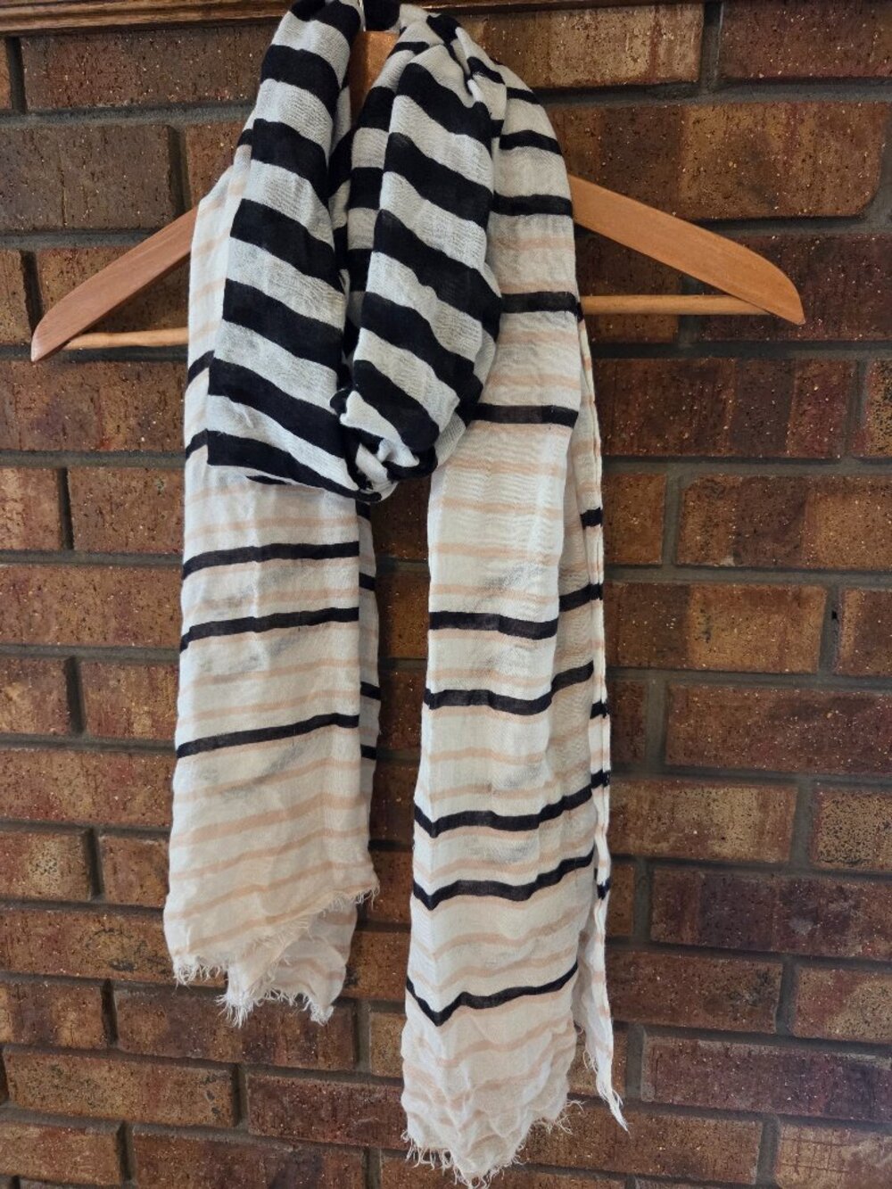 Light Pink, Black and White Striped Scarf